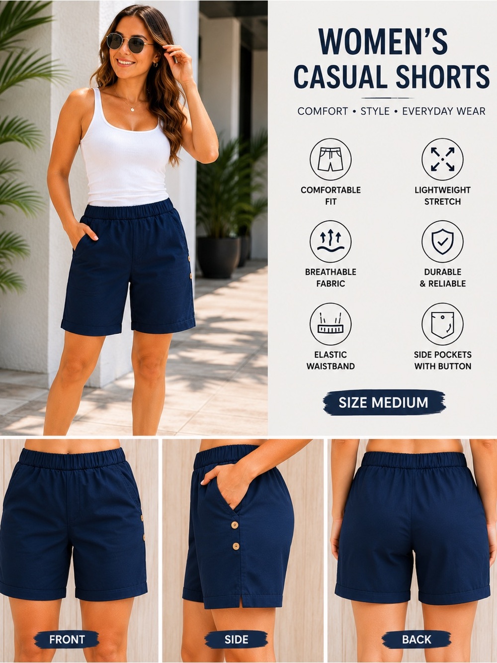 Lot of 2 Women’s Navy Blue Casual Shorts – Size Medium